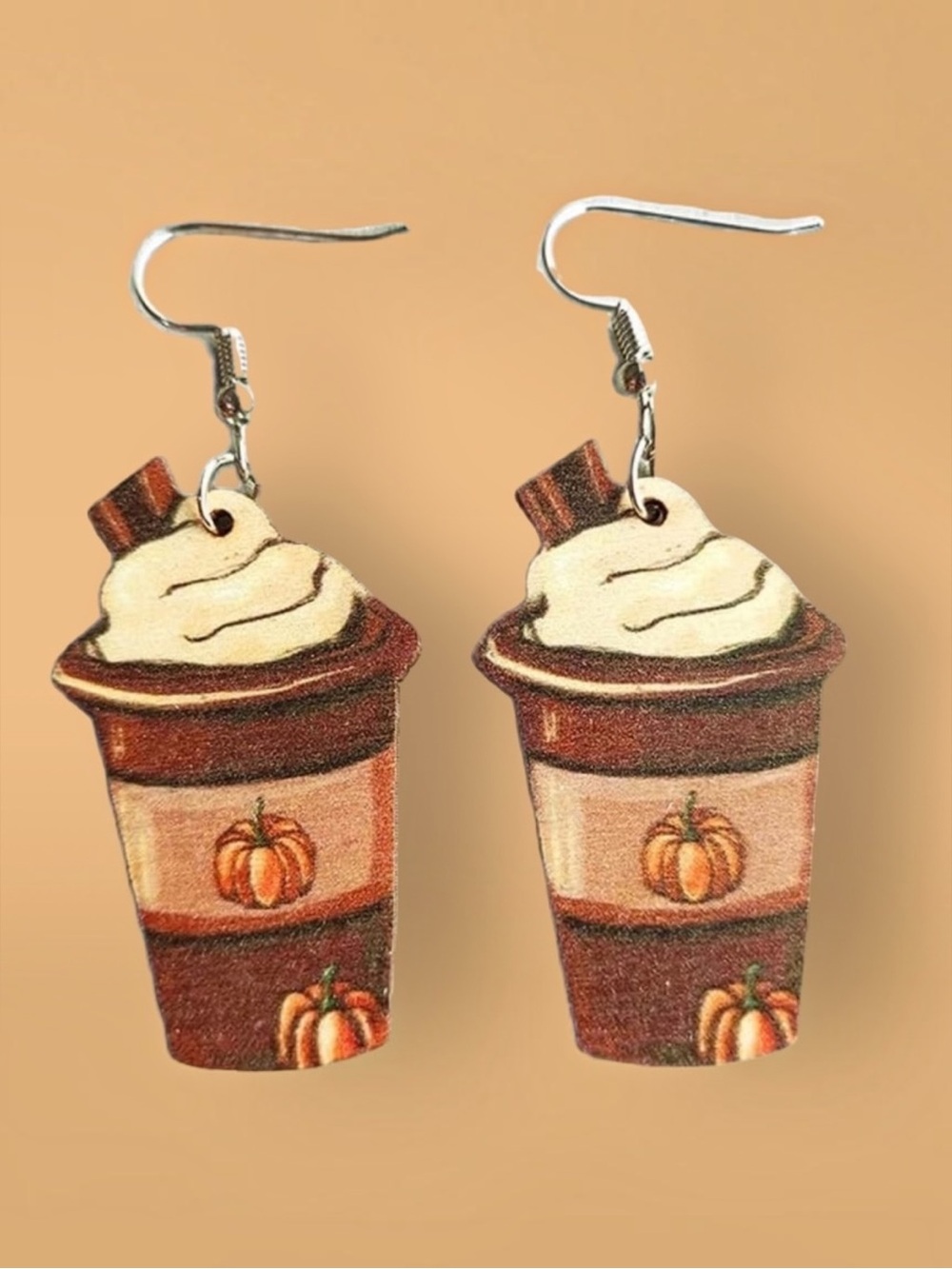 🆕 FALL PUMPKIN DRINK TOPPED WITH FOAM, FUN DANGLE EARRINGS!